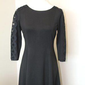 (NWT) Talbots Lace Sleeve Ponte Fit & Flare Dress, Black, 2P